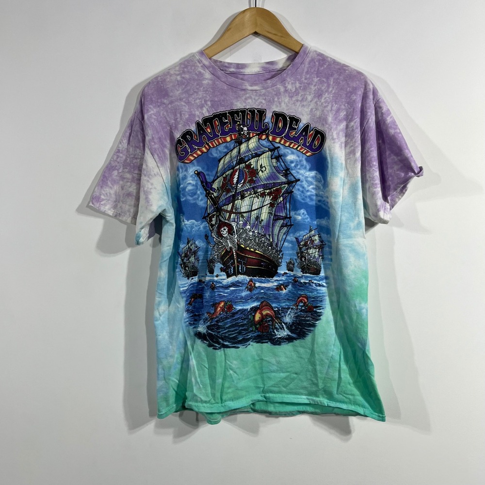 Liquid Blue Grateful Dead Ship of Fools Tie Dye Graphic T-Shirt Womens Large 70s